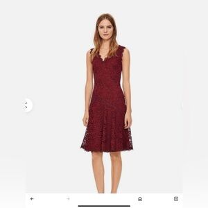 Women’s Tory Burch Burgundy V Neck Lined Lace Midi Dress | 8